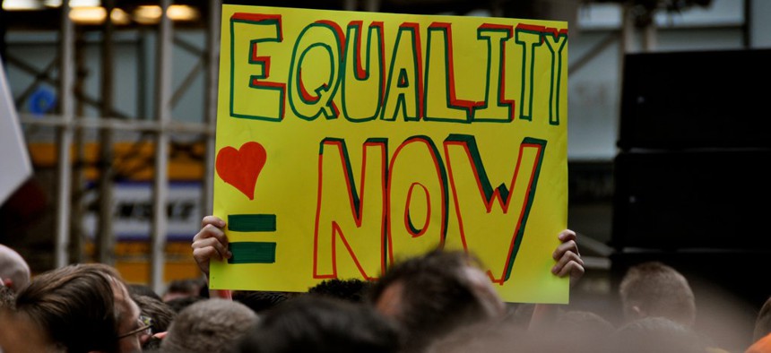 A demonstrator hold a sign during a 2009 marriage equality rally in New York.