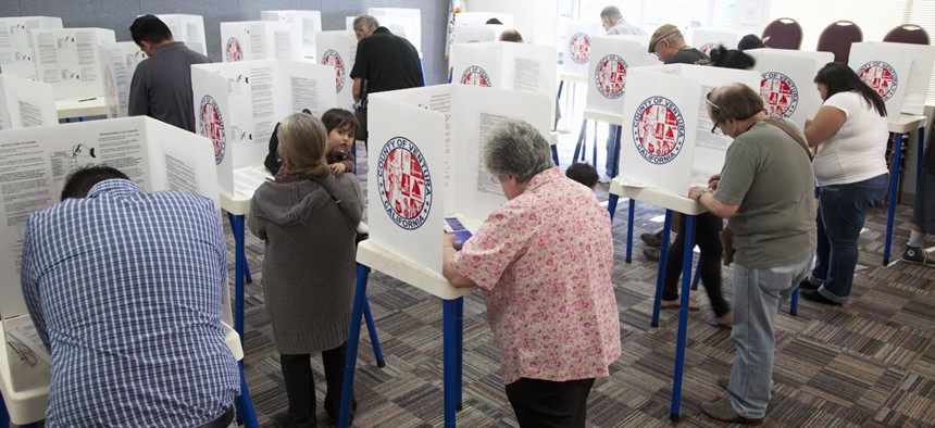 Ventura County, California residents used voting booths in the 2012 national election.