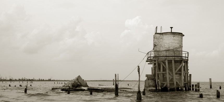 The remains of what was Pass Manchac lighthouse in Louisiana, which have since washed away.