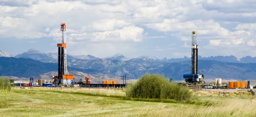 A drilling rig site in Wyoming.