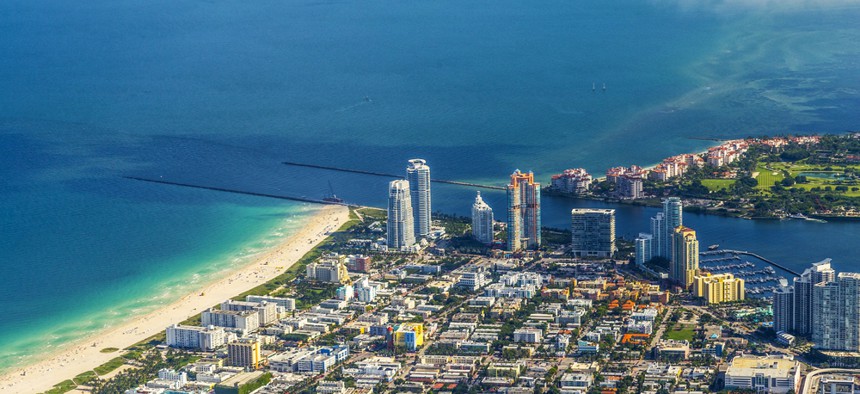 An aerial view of Miami Beach, Florida.