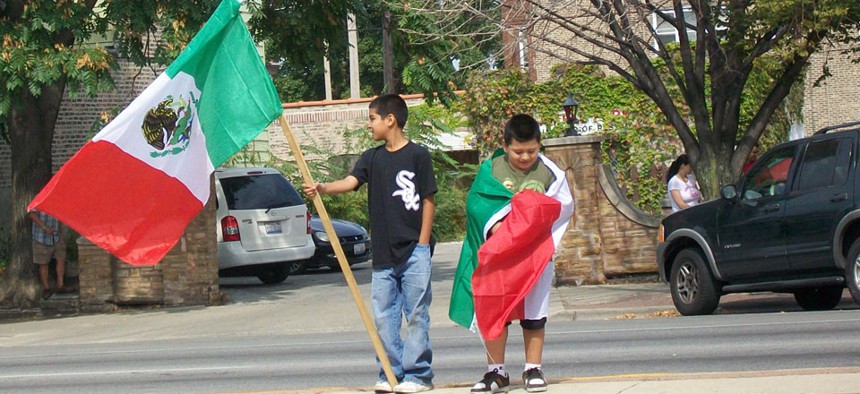Two boys walk along Cicero Ave. in Chicago in 2010.