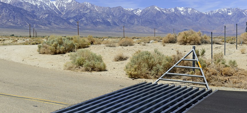 Cattle guards like this one are common features along rural roads in the American West.