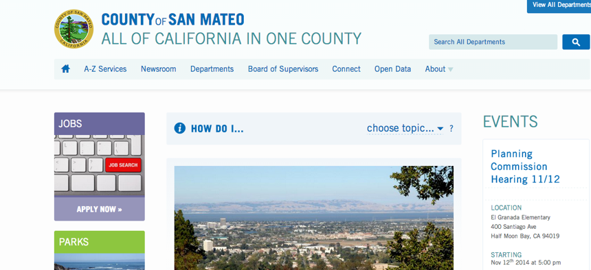 San Mateo County's homepage.