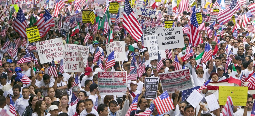 Thousands rally for immigration in Los Angeles.