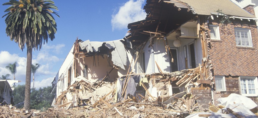 This Santa Monica apartment building sustained major damage during the 1994 Northridge earthquake in Southern California.