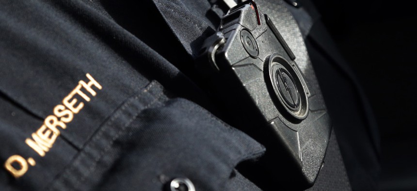 Police officer Dan Merseth wears one of Duluth, Minnesota's 110 officer-worn cameras. The body cameras may soon be deployed to Capitol Hill police.