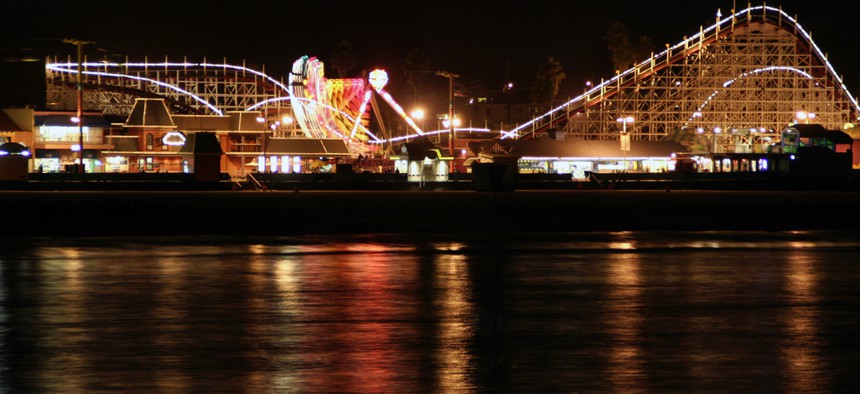 The Santa Cruz Boardwalk as seen at night.
