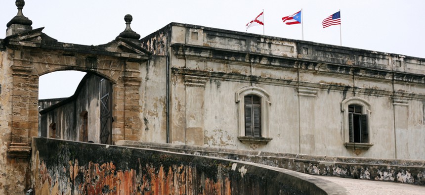 Flags fly over Castillo San Cristóbal in San Juan. 