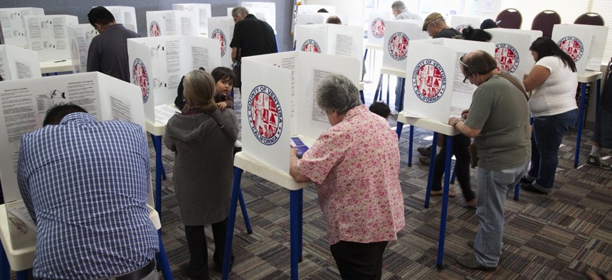 Voters at polling station on Election Day 2012 in Ventura County, California