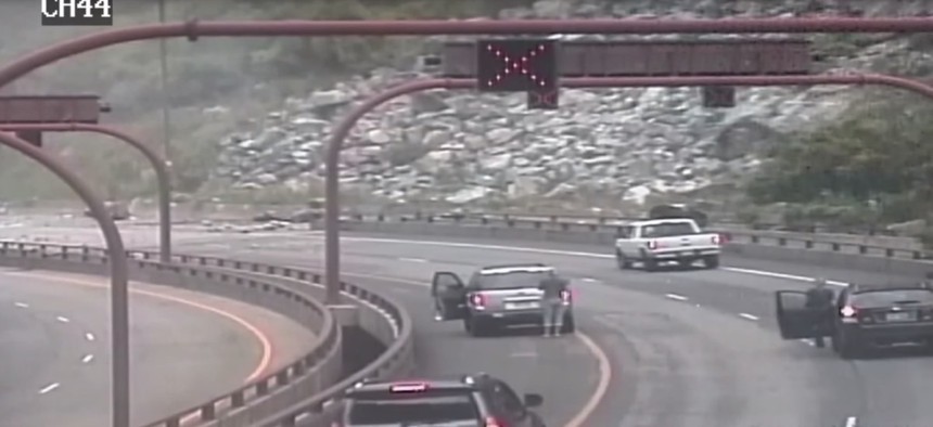 This Colorado Department of Transportation traffic camera video shows a rockslide along Interstate 70 in Glenwood Canyon.