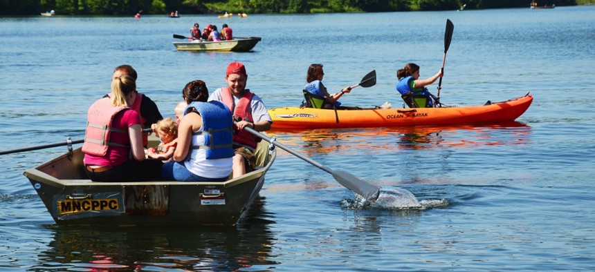 A variety of watercraft at Balck Hill Park in Germantown, Maryland