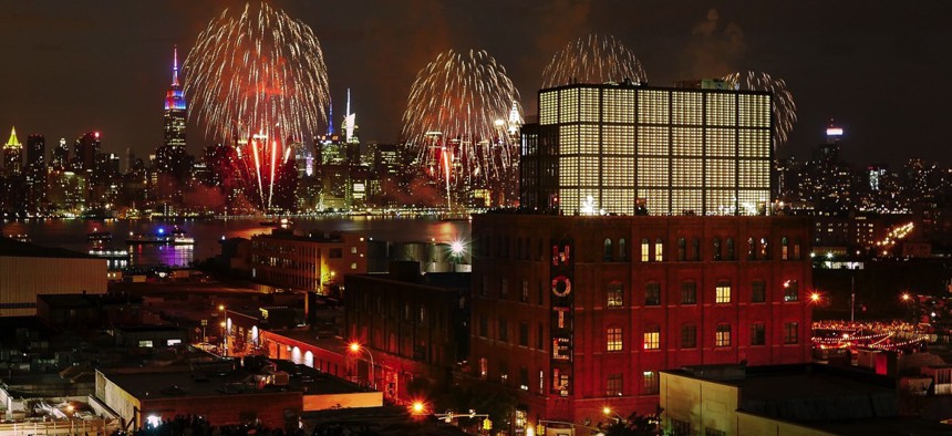 Fourth of July fireworks over New York City, which uses ShotSpotter technology to detect gunfire