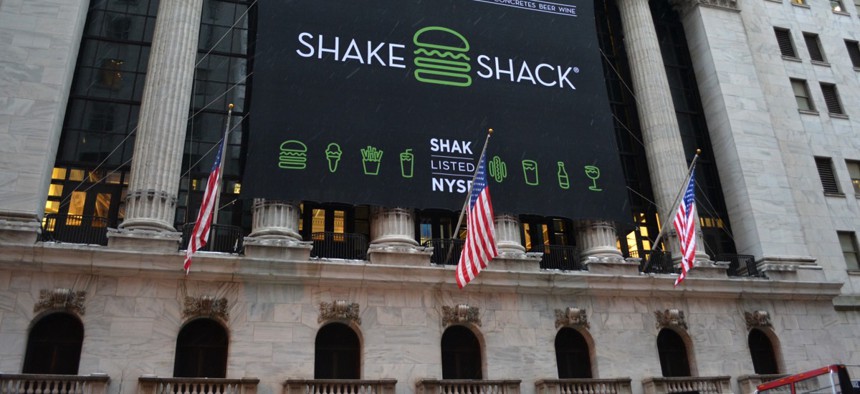 New York Stock Exchange celebrating the Initial Public Offering of Shake Shack in January in New York City.
