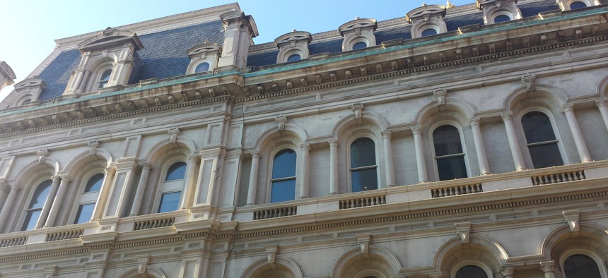Baltimore City Hall, as seen from E. Lexington Street.