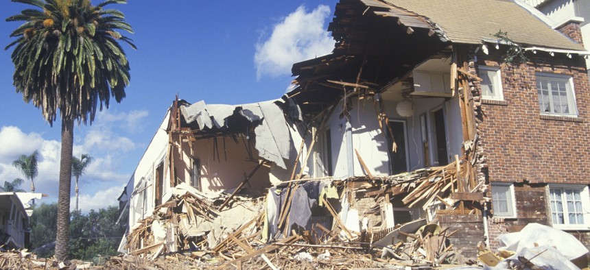 An apartment building in Santa Monica, California, sustained major damage in the 1994 Northridge earthquake that hit the L.A. area.