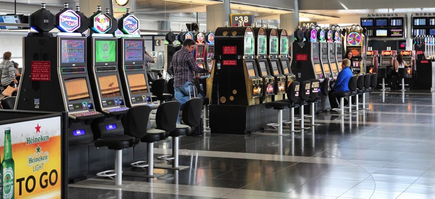 Slot machines in McCarran International Airport in Las Vegas, Nevada.