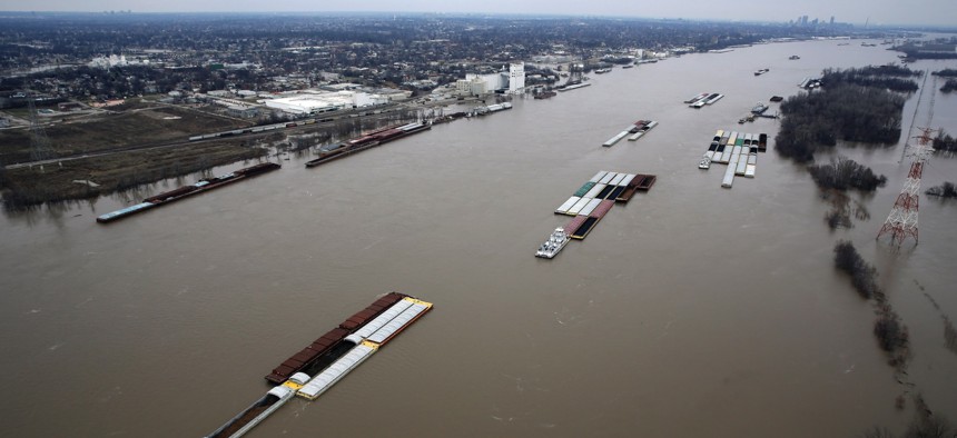 The flooded Mississippi RIver, south of St. Louis, seen on Dec. 31.