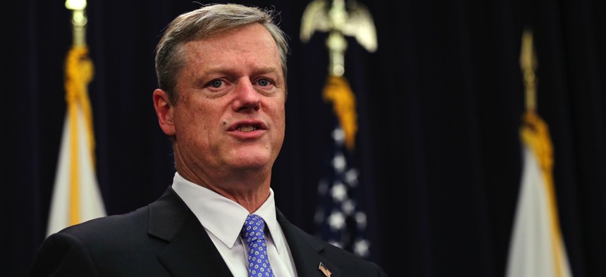 Massachusetts Gov. Charlie Baker after signing an opioid abuse bill on Nov. 24 in Boston establishing criminal penalties for trafficking IN fentanyl, a powerful drug that law enforcement officials say is often added to heroin. 