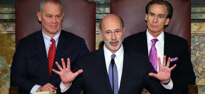 Pennsylvania Gov. Tom Wolf delivers his budget address in Harrisburg on Tuesday, Feb. 9, 2016.