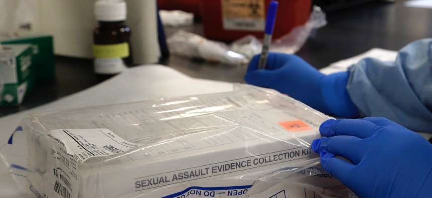 A sexual assault evidence kit is logged in April in the biology lab at the Houston Forensic Science Center.