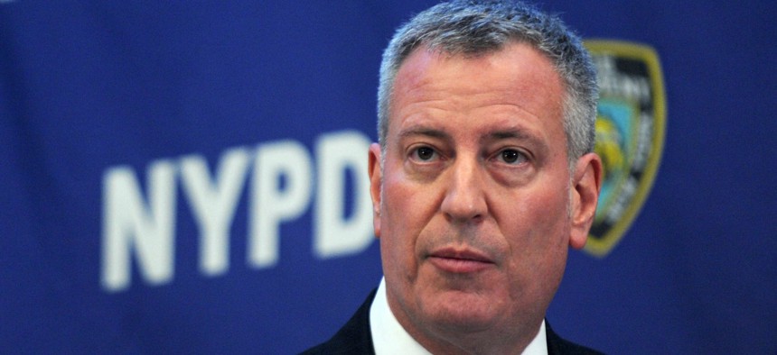 New York City Mayor Bill de Blasio announces CompStat 2.0 at a press conference on Tuesday.
