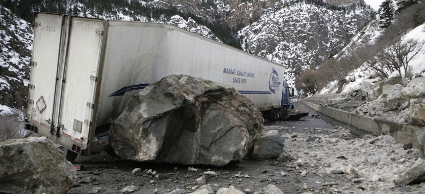 Boulders crashed down onto Interstate 70 in Glenwood Canyon on Feb. 15, 2016.
