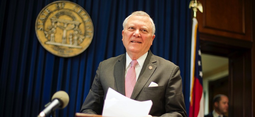 Georgia Gov. Nathan Deal announcing his decision to veto the "religious liberty" bill Monday in Atlanta. 