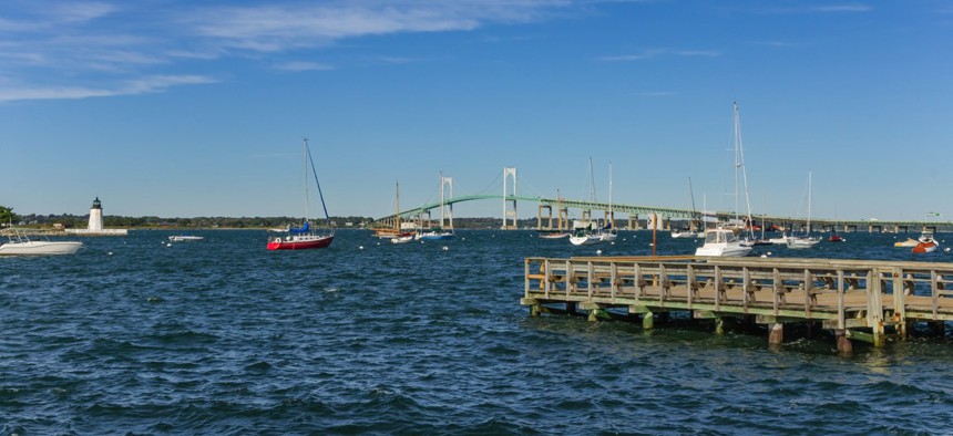 Newport Harbor, Rhode Island, where Captain Cooks ship may have been scuttled by the British during the Revolutionary War.