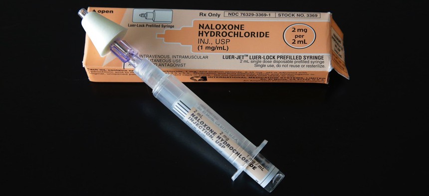 A nasal administered dose of Narcan, a drug that can reverse the effects of an opioid overdose. 