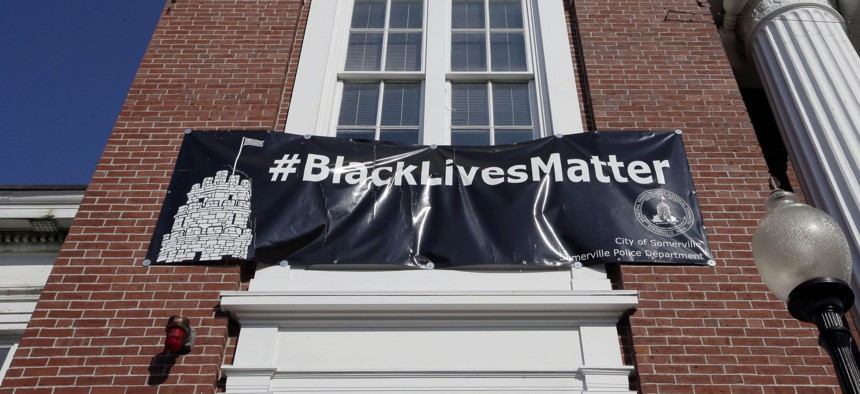 The Black Lives Matter banner at Somerville City Hall.