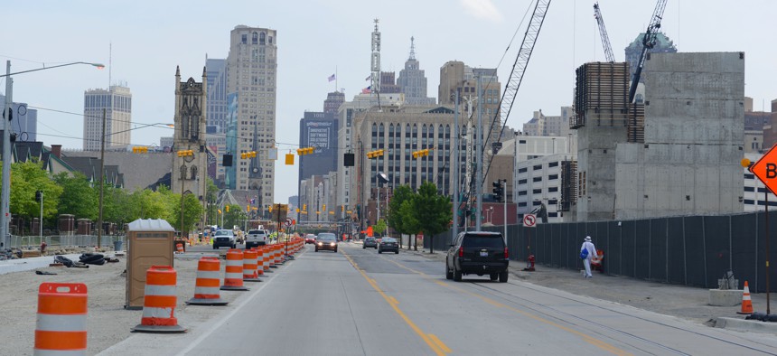 Woodward Avenue, looking toward downtown Detroit, in May.