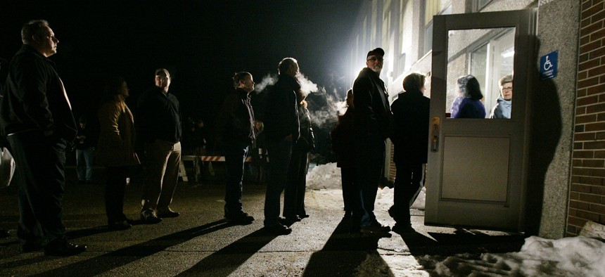 Voters line up to vote in New Hampshire.