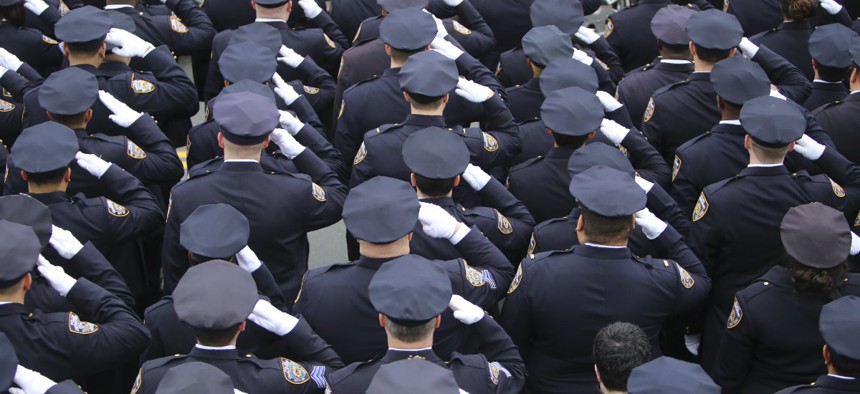 Several thousand police officers from all over North America attended funeral services for slain NYPD officer Wenjian Liu in Brooklyn, New York in January, 2015.