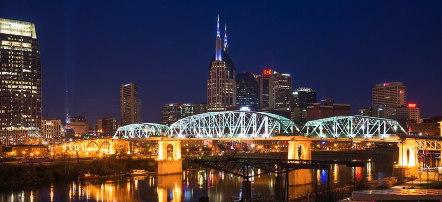 Downtown Nashville, Tennessee. Tennessee had one of the largest increases in median income in 2015.