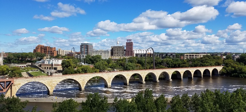 The Stone Arch Bridge crosses the Mississippi River in Minneapolis.