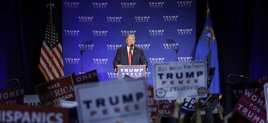 Republican presidential candidate Donald Trump speaks at a rally in Reno, Nevada on Saturday.