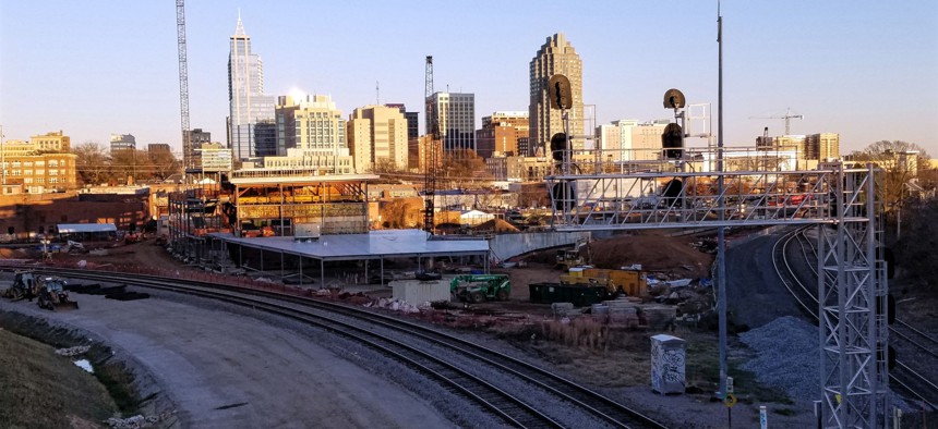 Raleigh's future multi-modal transportation center is taking shape at this railroad wye on the edge of downtown.