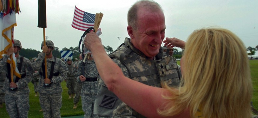 A military reunites after a deployment in Iraq in 2008.