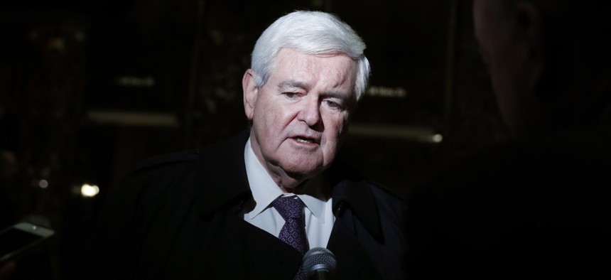 Former House Speaker Newt Gingrich speaks to the media at Trump Tower, Monday, Nov. 21, 2016 in New York.