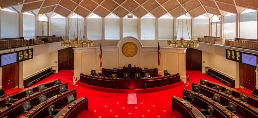 The senate chamber of the North Carolina State House. 