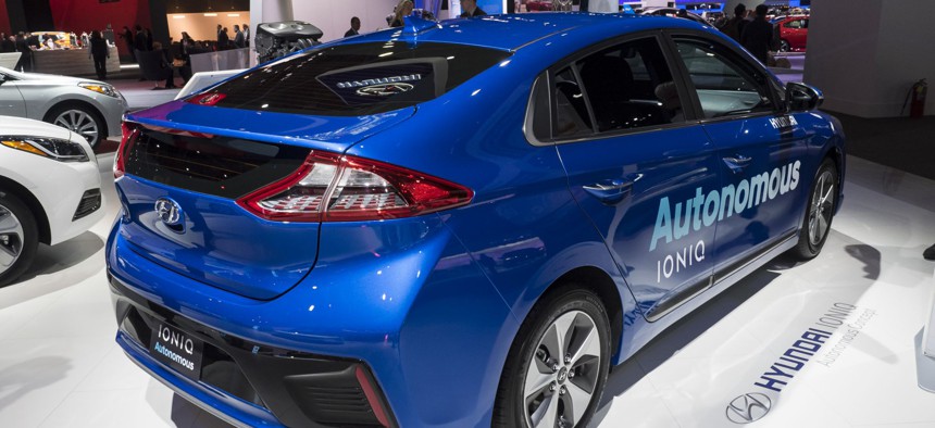 Hyundai IONIQ autonomous car on display during the North American International Auto Show at the Cobo Center in downtown Detroit.