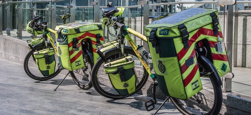 Bicycle ambulances in London, England. Hundreds of bike medic units are cropping up in the U.S.