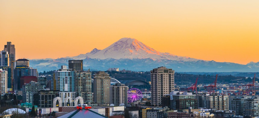 The view of Mount Rainier from Seattle.