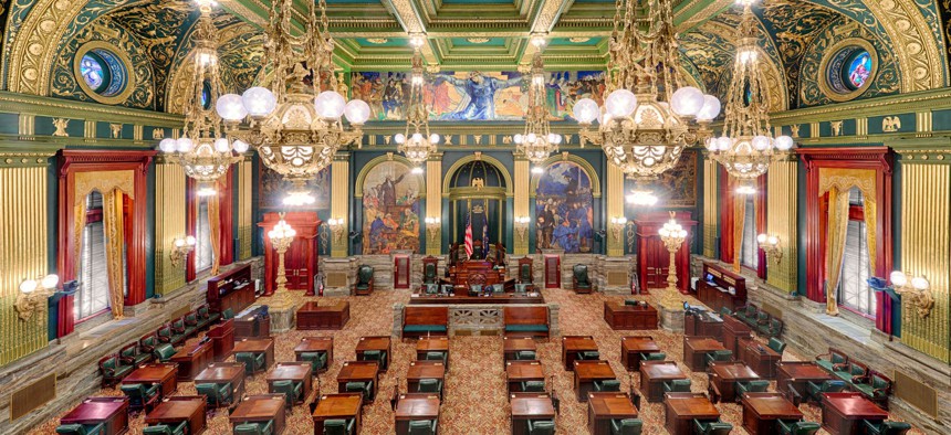 The Pennsylvania Senate Chamber at the State Capitol in Harrisburg.