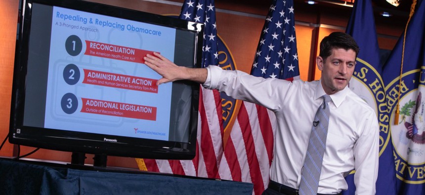 Paul Ryan gives a Powerpoint presentation on the American Health Care Act.