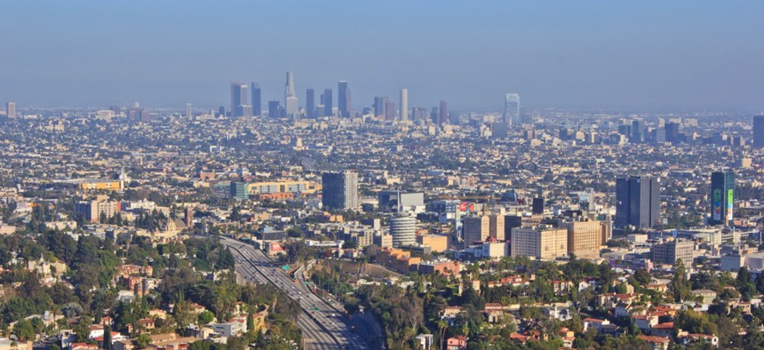 Smog over Los Angeles, California.