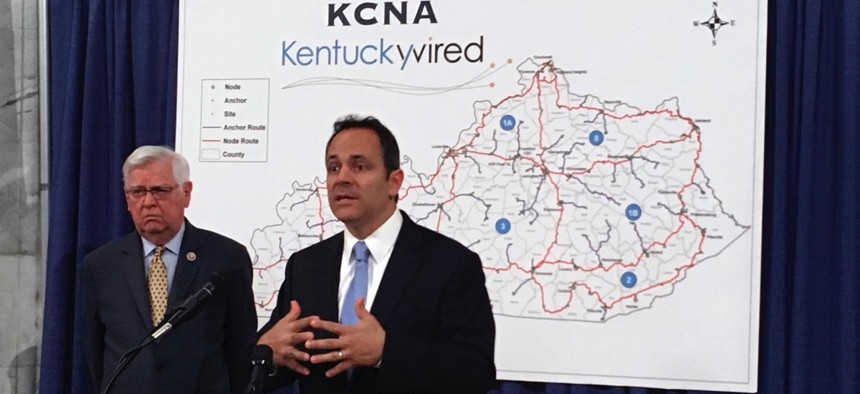 Gov. Matt Bevin discusses the status of Kentucky's broadband network in September.