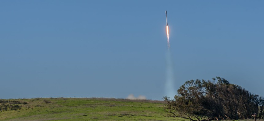 A SpaceX rocket launches from Vandenberg Air Force Base near Lompoc, California.