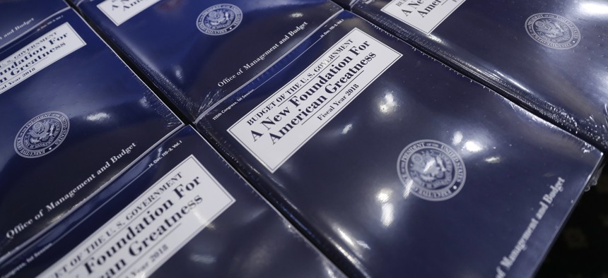 Copies of President Donald Trump's fiscal 2018 federal budget are laid out ready for distribution on Capitol Hill in Washington, on Tuesday, May 23, 2017.